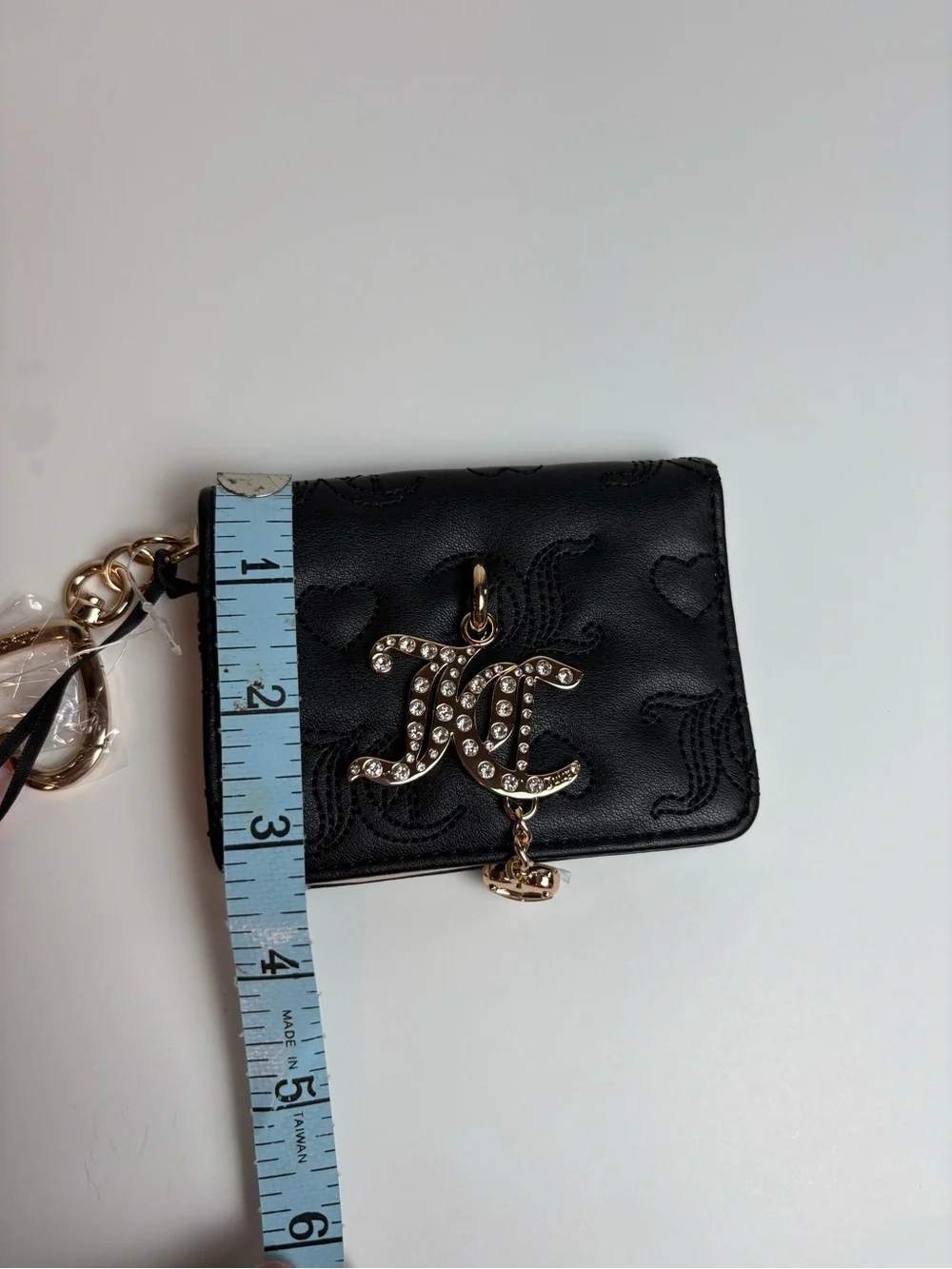 ✨Juicy Couture Black Quilted Card Holder Keychain with Crystal JC Logo